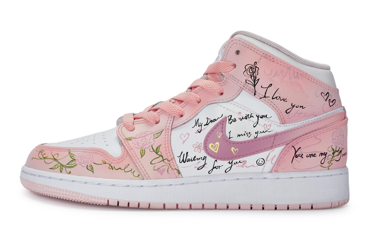 

Jordan Air Jordan 1 винтажные баскетбольные кроссовки женские, Pink, white and yellow