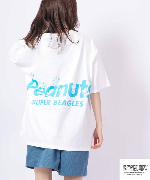 

Футболка с коротким рукавом, оверсайз, принт Snoopy PEANUTS, бело-синяя