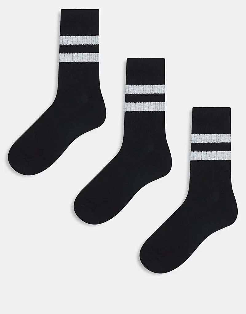 

3 пары носков черного цвета с серыми меланжевыми полосками ASOS DESIGN