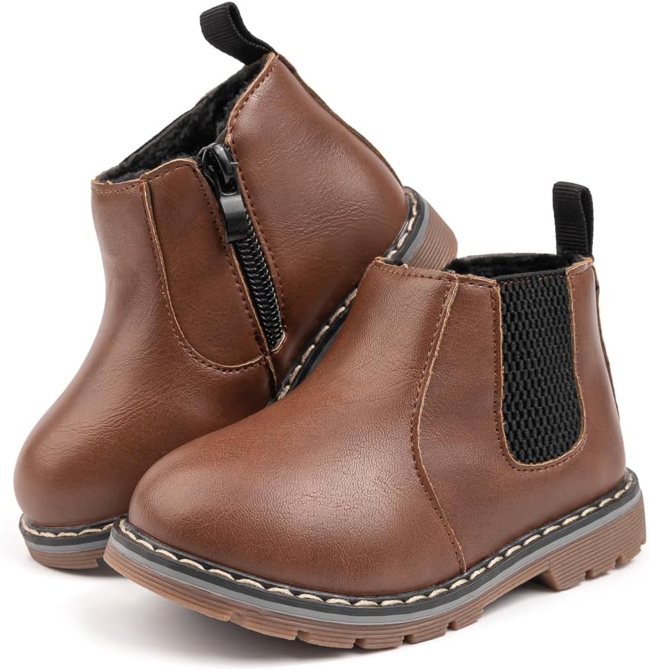 

Ботинки для малышей Miamooi для девочек и мальчиков, водонепроницаемые уличные ботинки Челси на осень, кожаные, удобные (для малышей/маленьких детей), C02/Brown