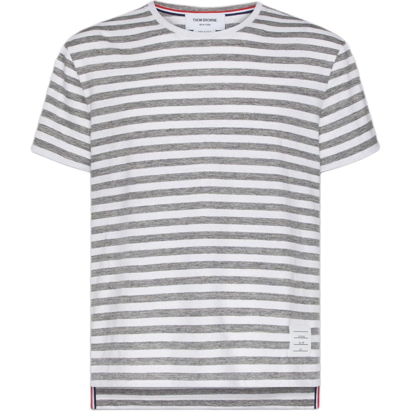

Полосатая льняная футболка THOM BROWNE, серый