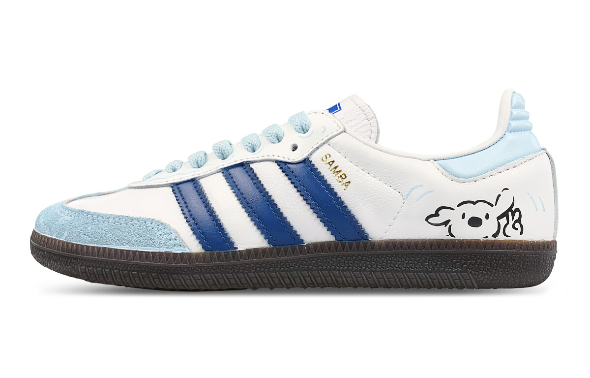 Кроссовки adidas originals SAMBA OG Skateboarding Shoes Unisex Low-top White/blue, белый/синий