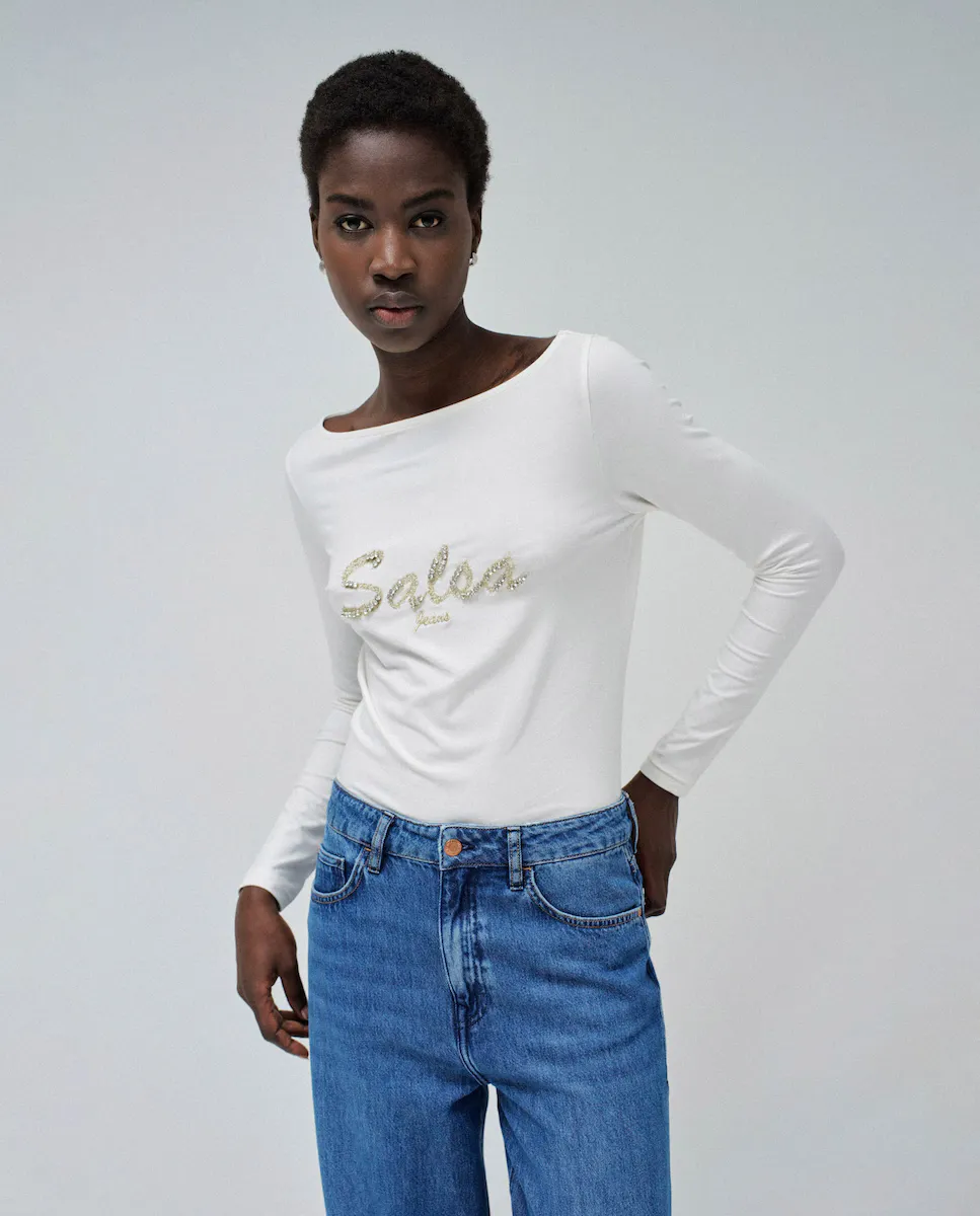

Женская футболка с длинным рукавом и логотипом Salsa Jeans, белый