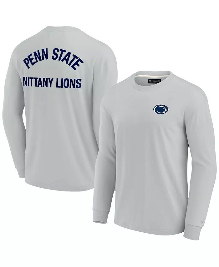 

Мужская и женская серая футболка Penn State Nittany Lions с длинным рукавом, супермягкая Fanatics Signature