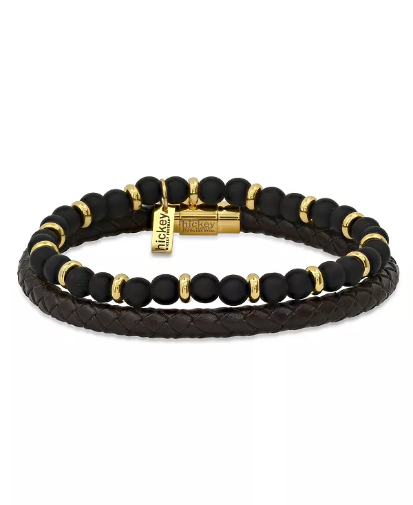 

Браслет из натуральной кожи, плетеный рулоном, комплект из 2 предметов Hickey Freeman, gold