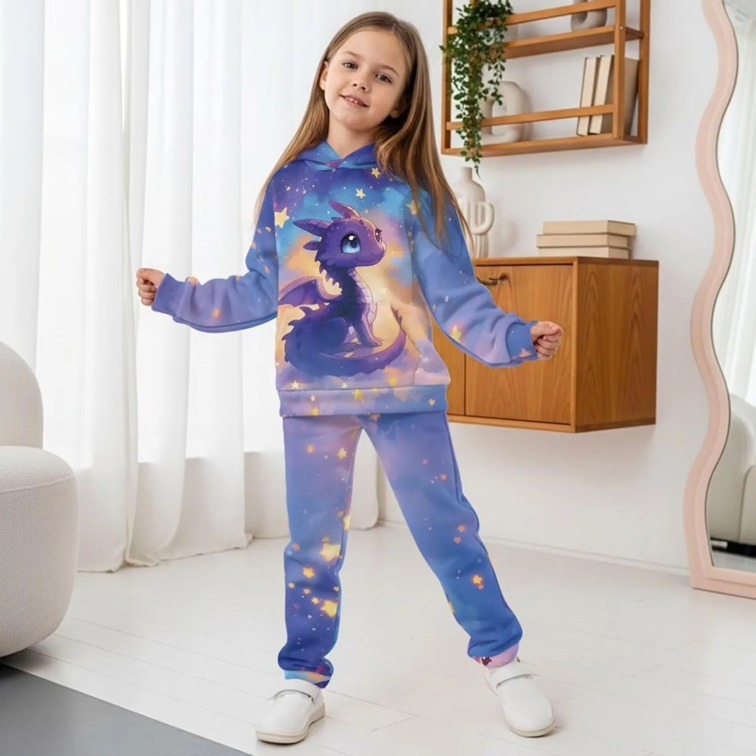 Детский спортивный костюм с принтом Starry Dragon, толстовка и брюки, Starry Dragon Printeddd — фото 3