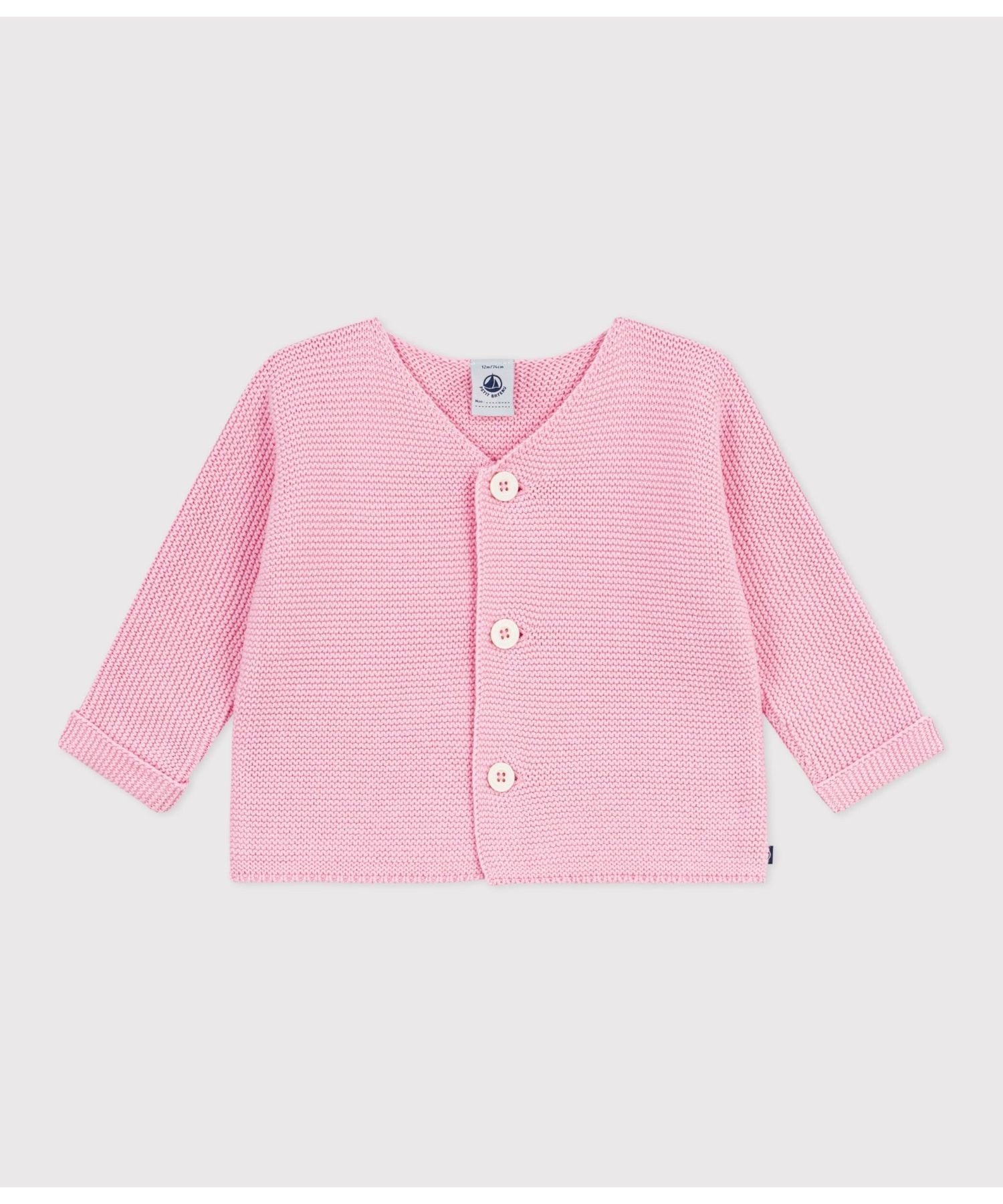 Кардиган, связанный платочной вязкой PETIT BATEAU, Light Pink