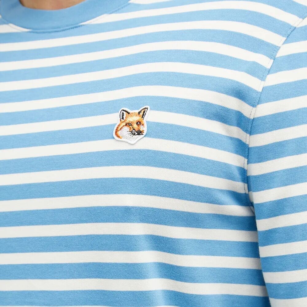 

Maison Kitsune Футболка в полоску с длинными рукавами и нашивкой в ​​виде головы лисы, синий