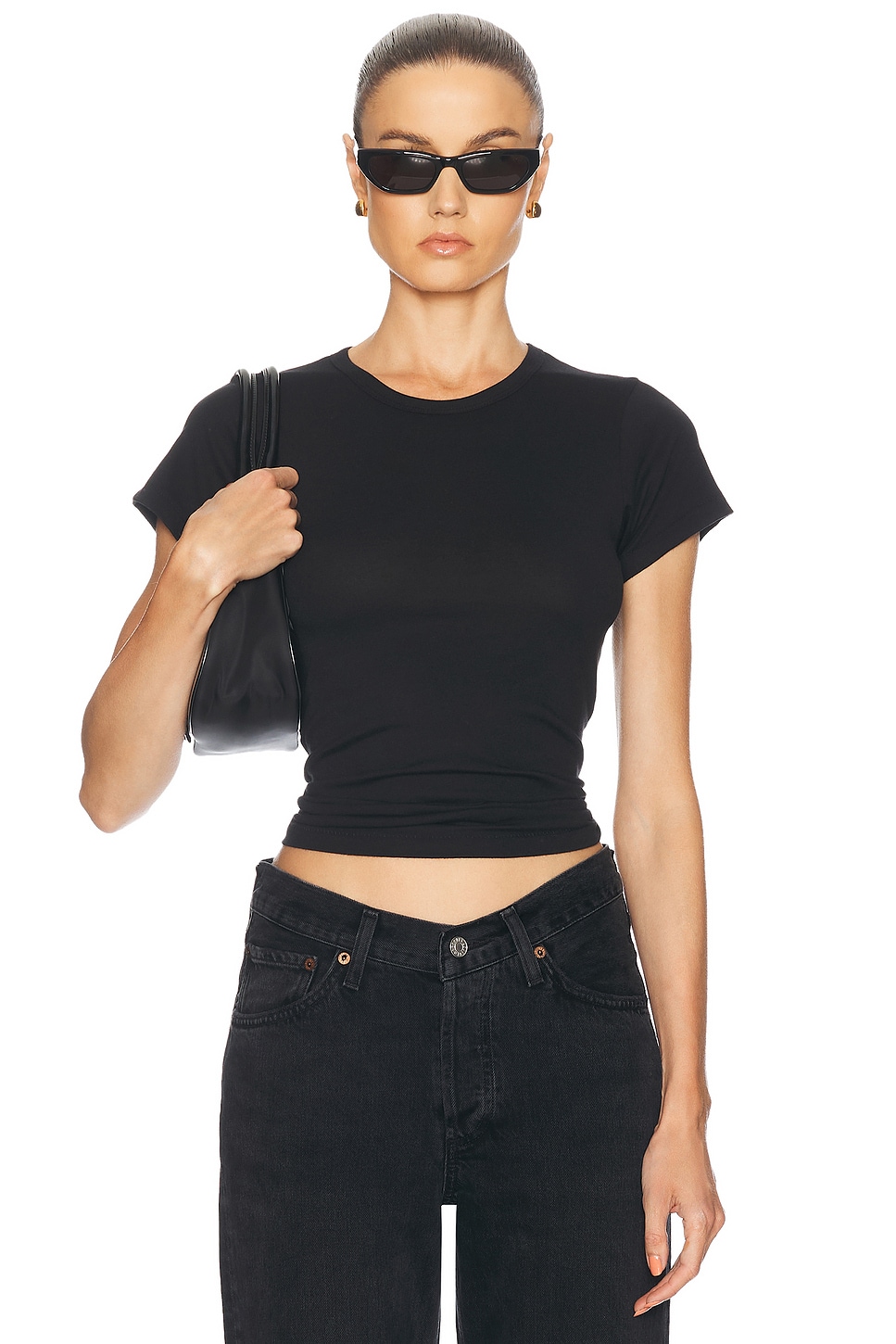 

Fitted Crewneck Short Sleeve Топ Eterne, Black