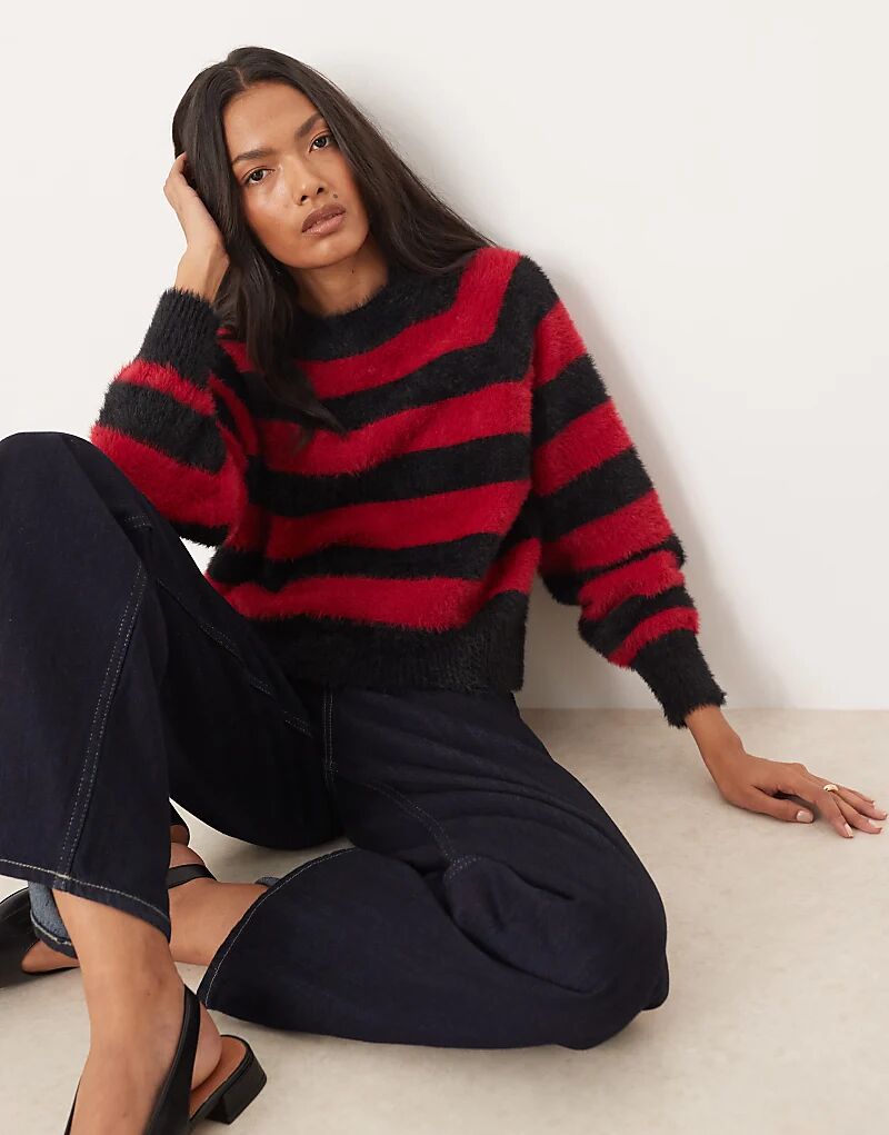 

Glamorous свободный трикотажный джемпер в красную и черную полоску