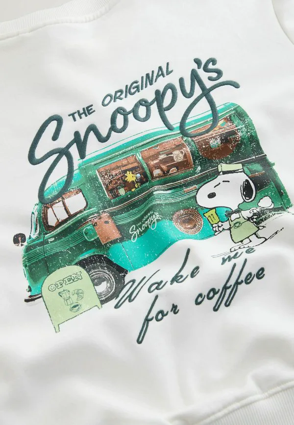 Толстовка с длинным рукавом стандартного кроя Next, Ecru Snoopy Coffee Shop Graphic — фото 3