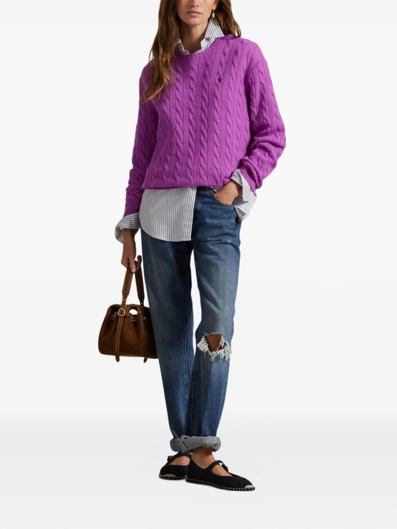 Polo Ralph Lauren свитер фактурной вязки, фиолетовый — фото 2