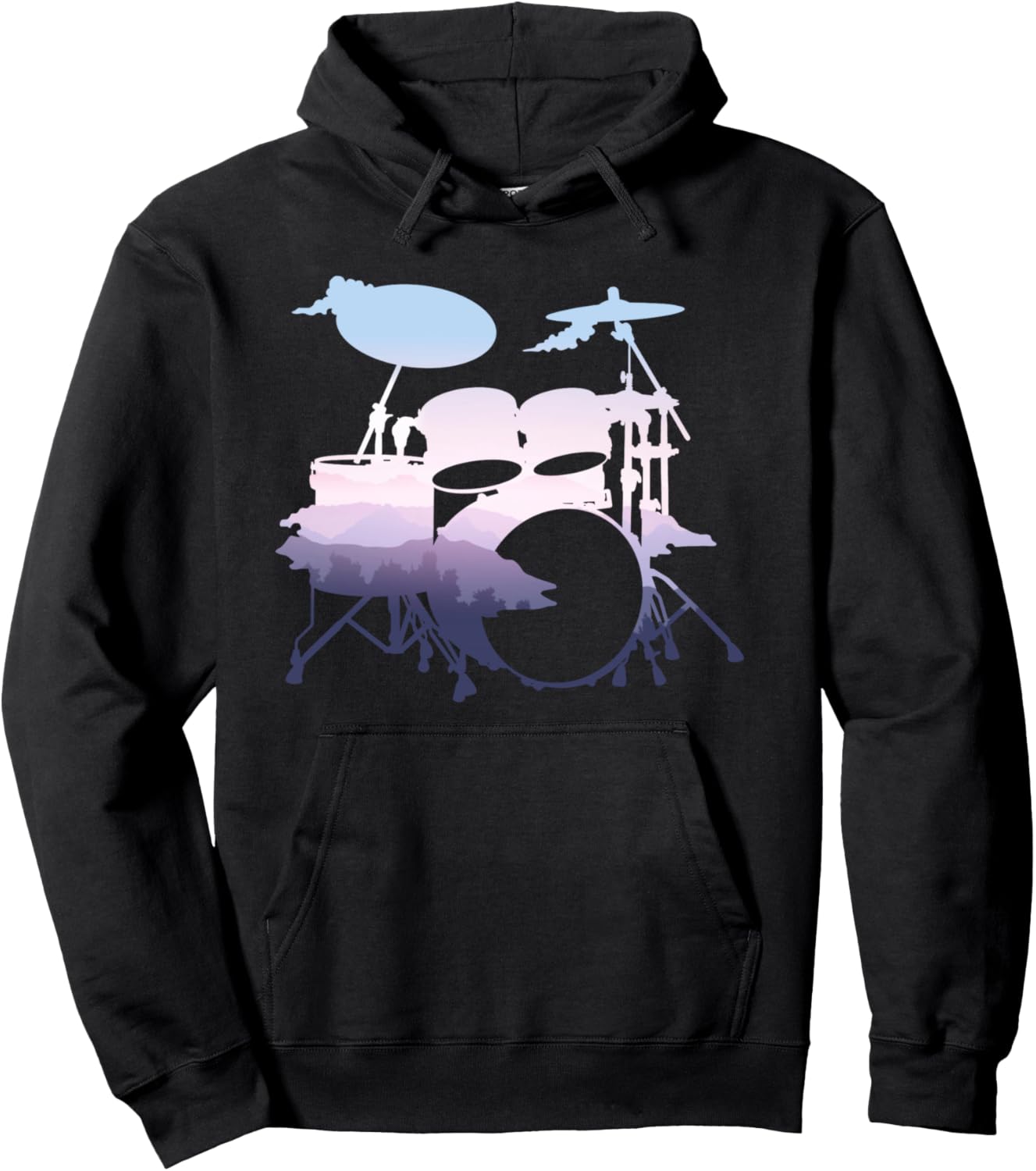 

Худи с изображением барабанной установки в ландшафтном стиле, музыкальный инструмент, подарок для барабанщика, черное Gift Shop For Drummers