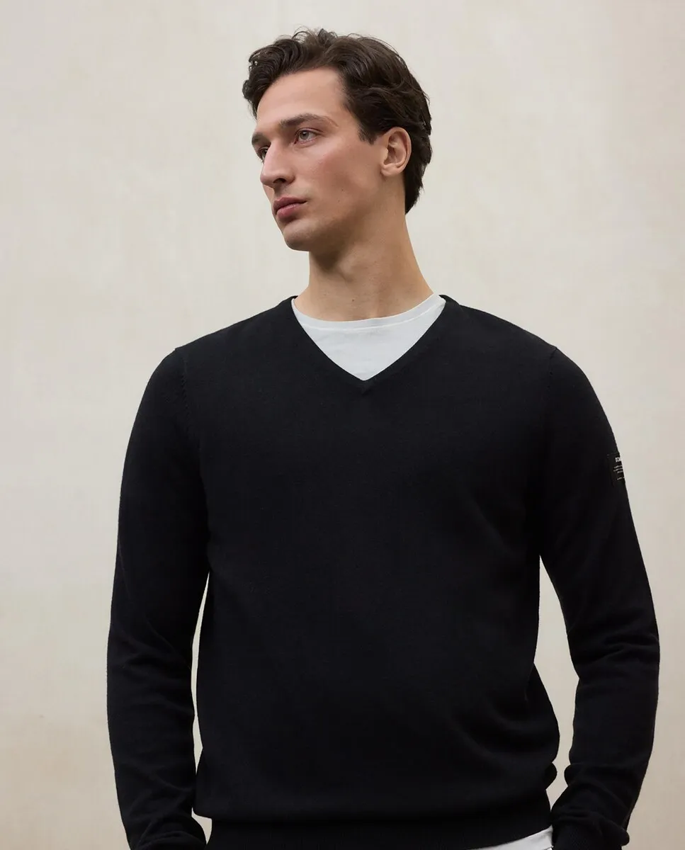 

Мужской джемпер с тонкой вязкой и воротником-стойкой Ecoalf, черный