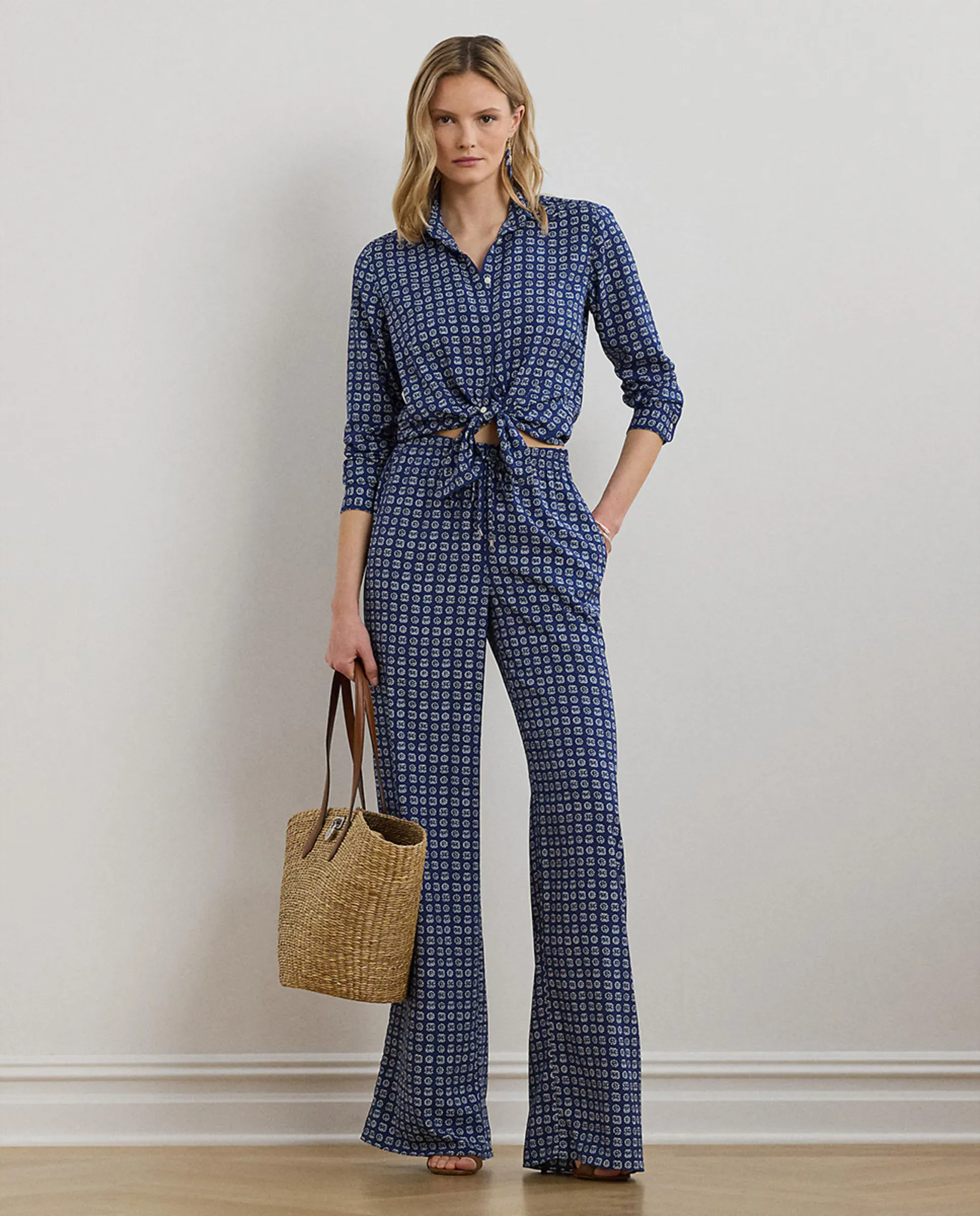 

Широкие женские брюки с принтом и эластичным поясом Lauren Ralph Lauren, синий