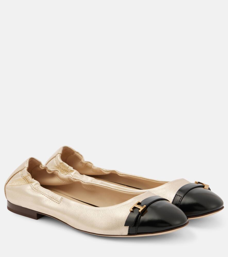 Балетки из металлизированной кожи Tod's, B999 (Nero)+B008 (B.Co Lana)