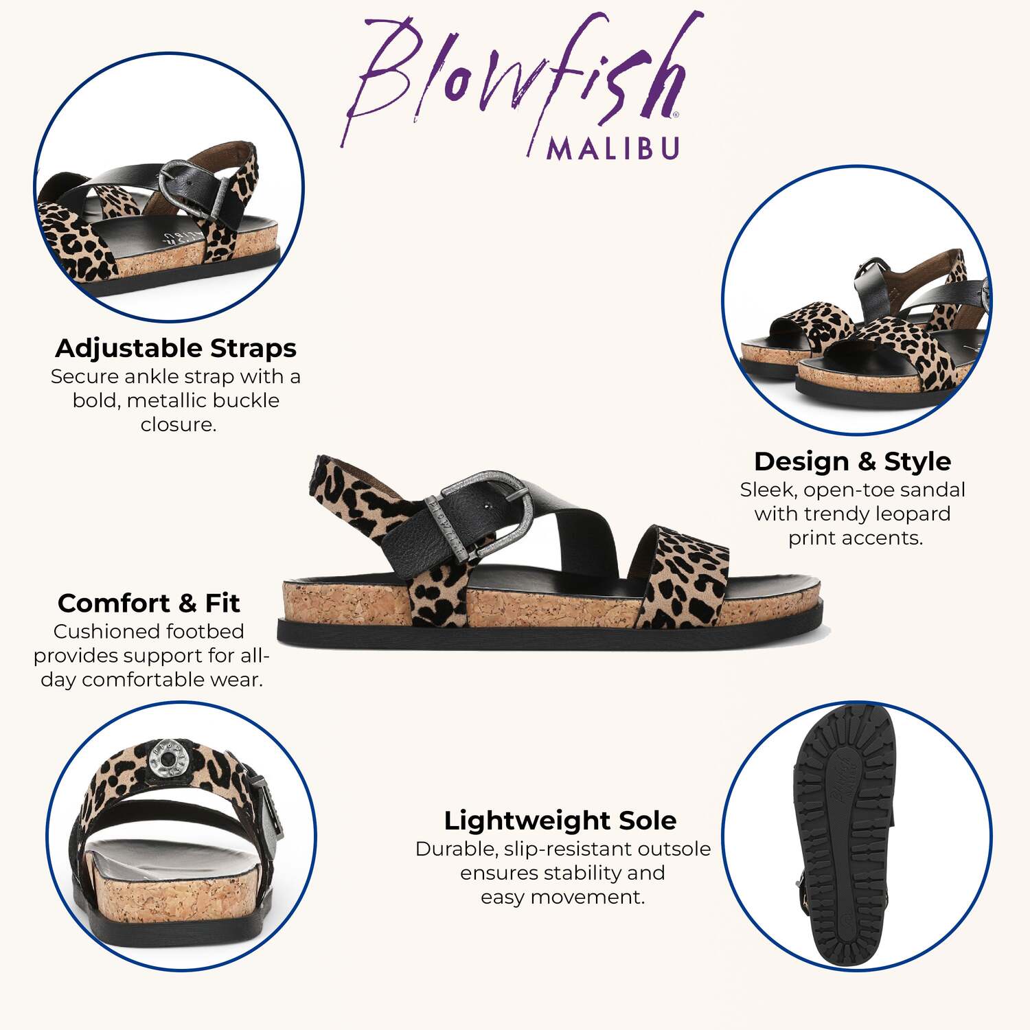 Женские сандалии Blowfish Malibu с леопардовым коричневым ложем — фото 2