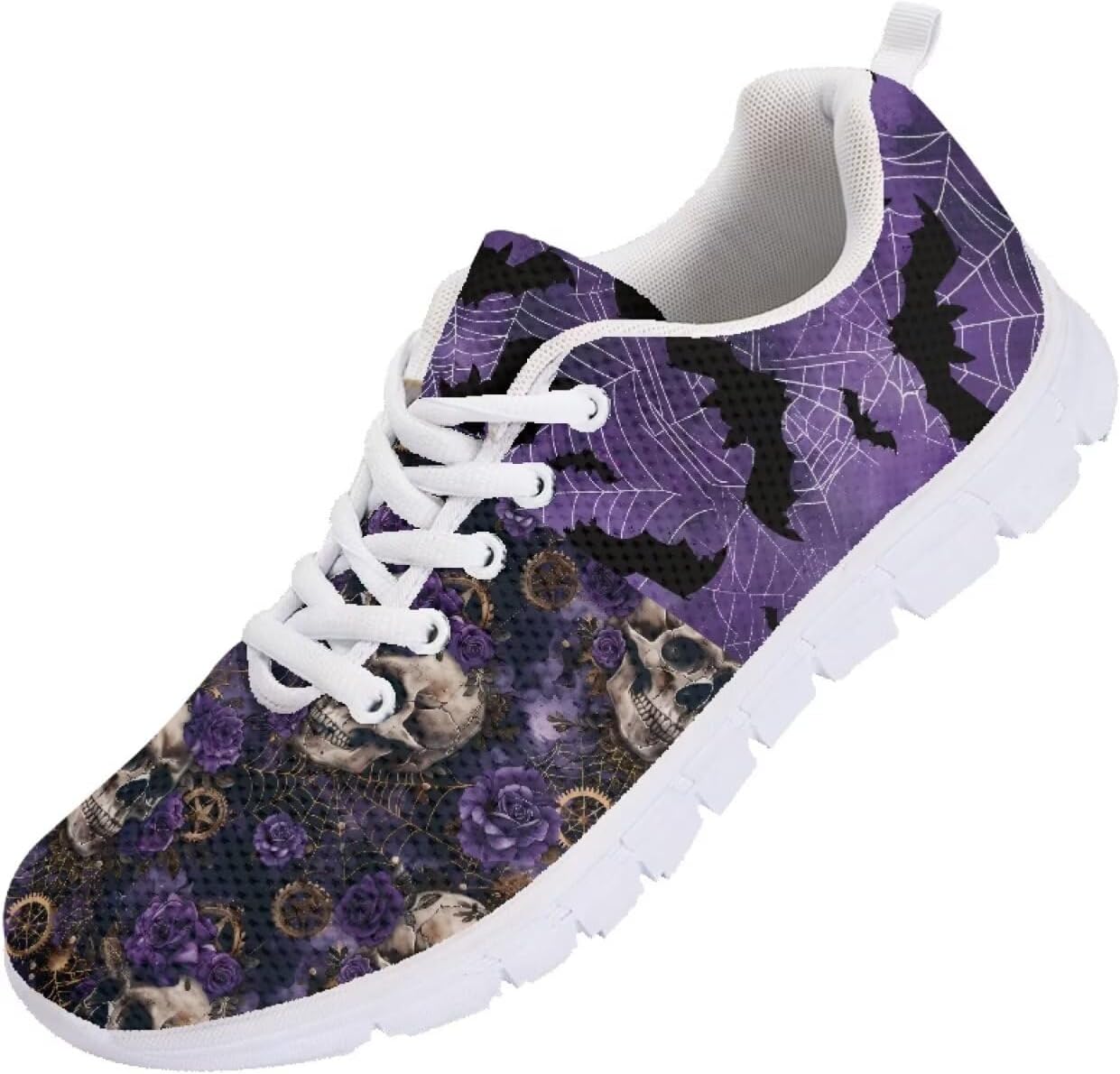 

Кроссовки Forchrinse для женщин и мужчин, повседневные с шнуровкой, нескользящие, для бега, спорта и тренажерного зала, Halloween Skull Bat