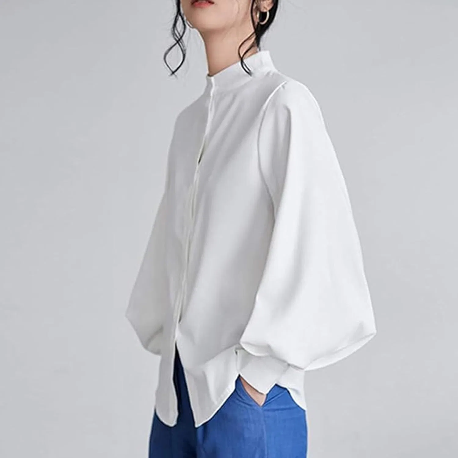Блуза, синельная, U-образный вырез, длинный рукав, белый — фото 4