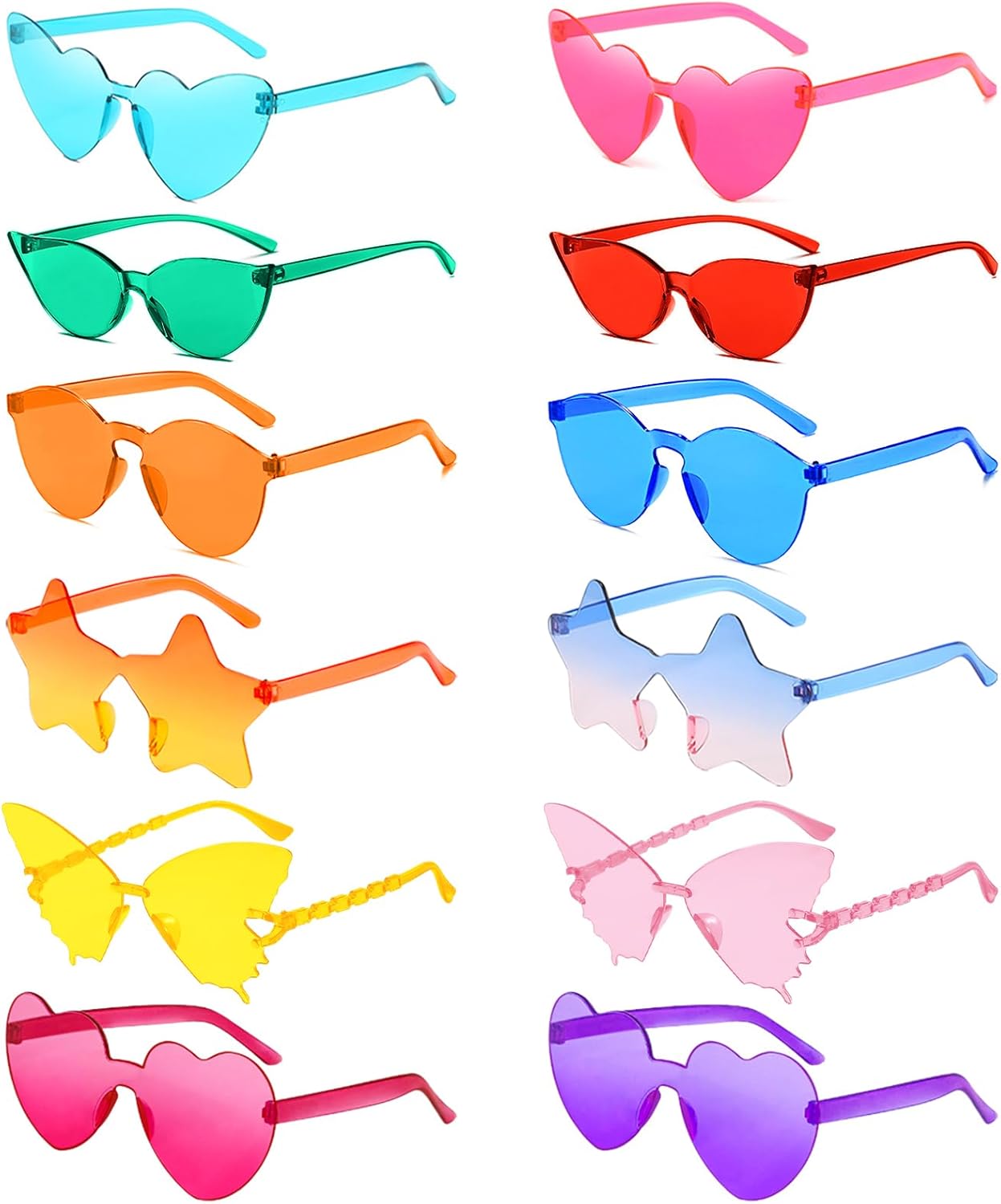 

SUNOVELTIES Набор из 12/24/48 солнцезащитных очков разных стилей без оправы, ретро-очки для вечеринок, забавные аксессуары для мальчишника у бассейна, 12 Mixed Multicolor