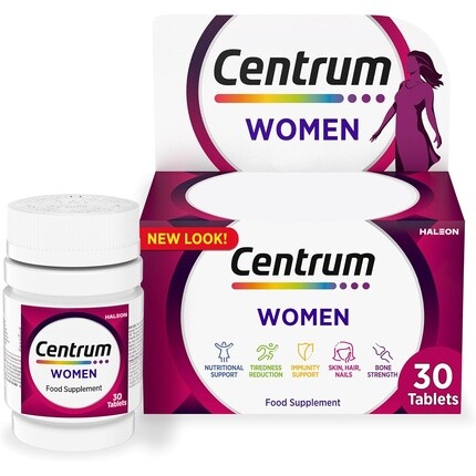 

Мультивитаминные таблетки Centrum для женщин с 23 незаменимыми питательными веществами, включая витамины C, D и железо, 30 кар.