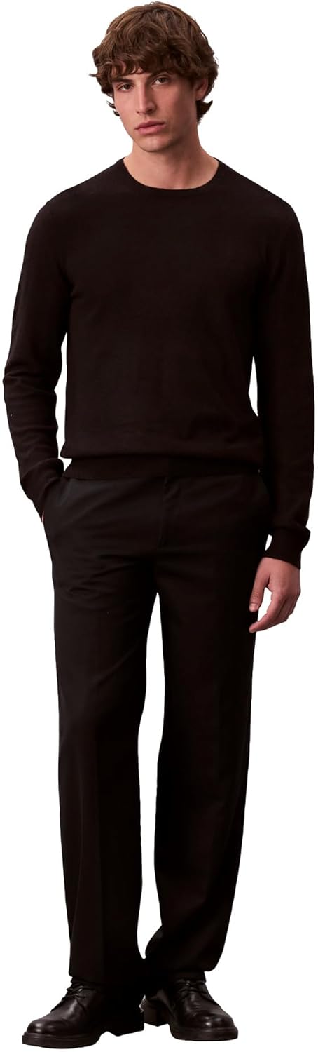 Мужской свитер Calvin Klein из шерстяной смеси с круглым вырезом, Black — фото 3
