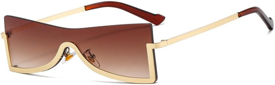 

MUTYNE Цельные металлические солнцезащитные очки для женщин, модные панк-очки в полуободковой оправе, трендовые цветные очки с защитой от УФ-излучения UV400, Gold Brown