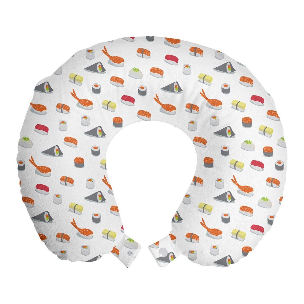 

ABAKUHAUS Sushi Travel Pillow Подушка для шеи, красочный японский рисунок, пенопластовые дорожные принадлежности для самолета и автомобиля, 30x30 см, разноцветные