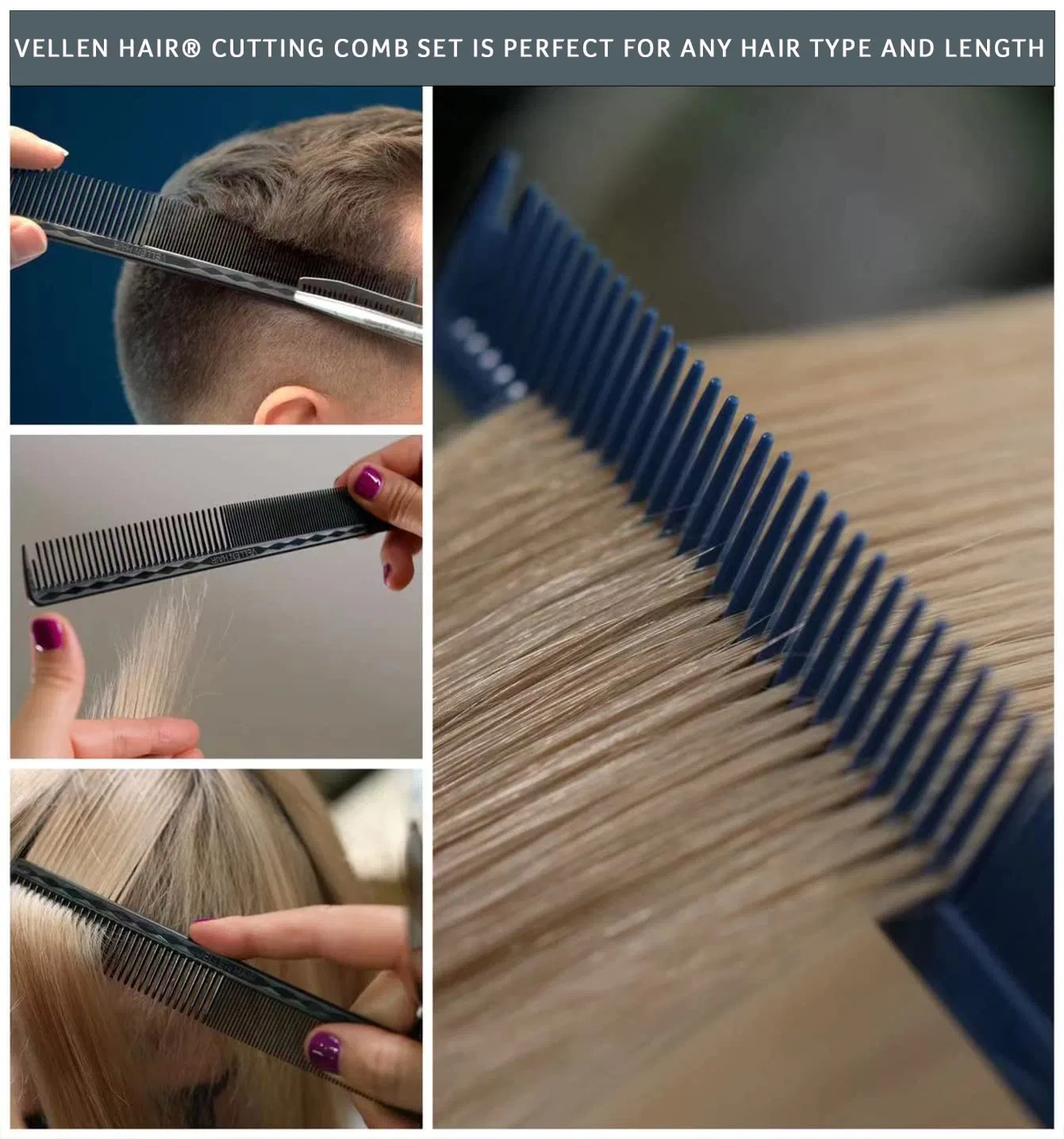 Набор профессиональных расчесок Vellen Hair (5 шт.) Vellen Hair, Black — фото 4