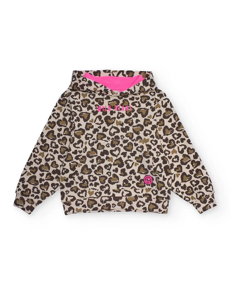 

Толстовка с капюшоном с принтом «анимал» и фуксиевыми деталями для девочки Tuc tuc, черный