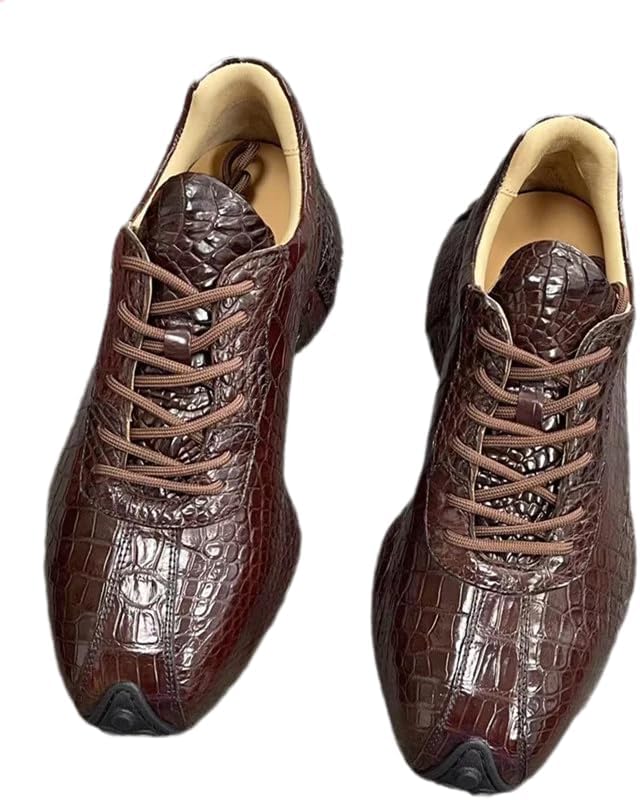 

Мужские стильные кроссовки из натуральной экзотической крокодиловой кожи, расписанные вручную, коричневого цвета, на шнуровке, из натуральной кожи аллигатора Generic