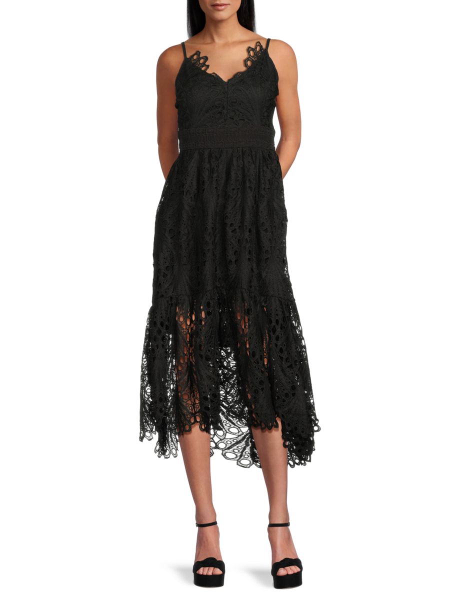 

Платье-миди Belle Eyelet Scallop Ramy Brook, черный