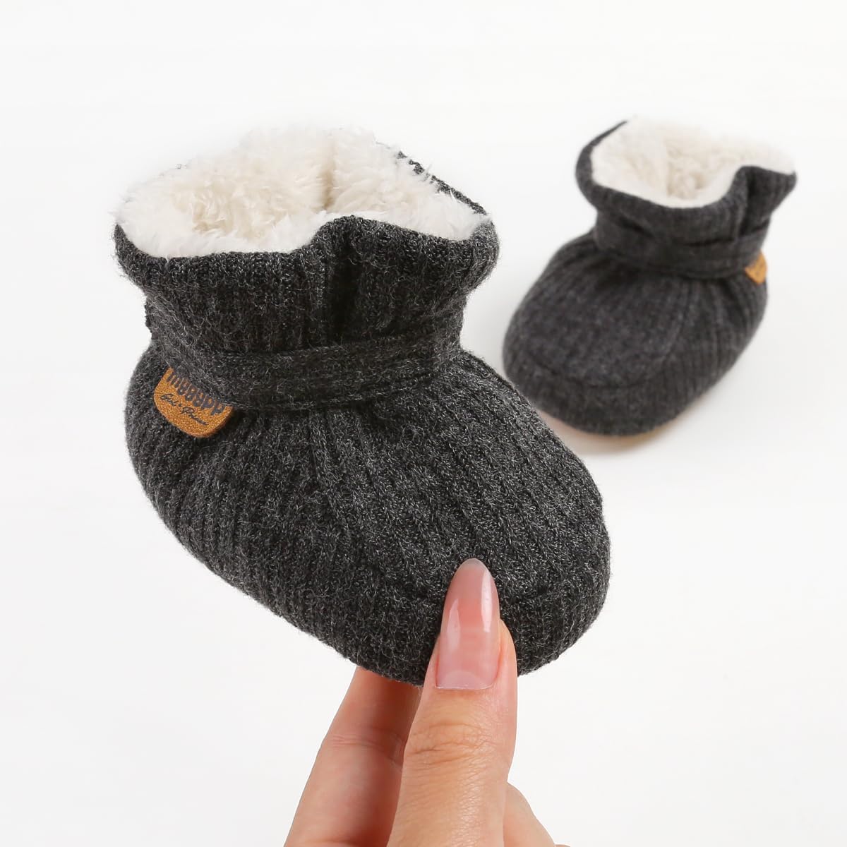 HsdsBebe Детские ботиночки на щиколотку для мальчиков и девочек, флисовые пинетки с противоскользящей резиновой подошвой, кроссовки для малышей, обувь для новорожденных для ходьбы и сна, B2081/Dark Grey — фото 4