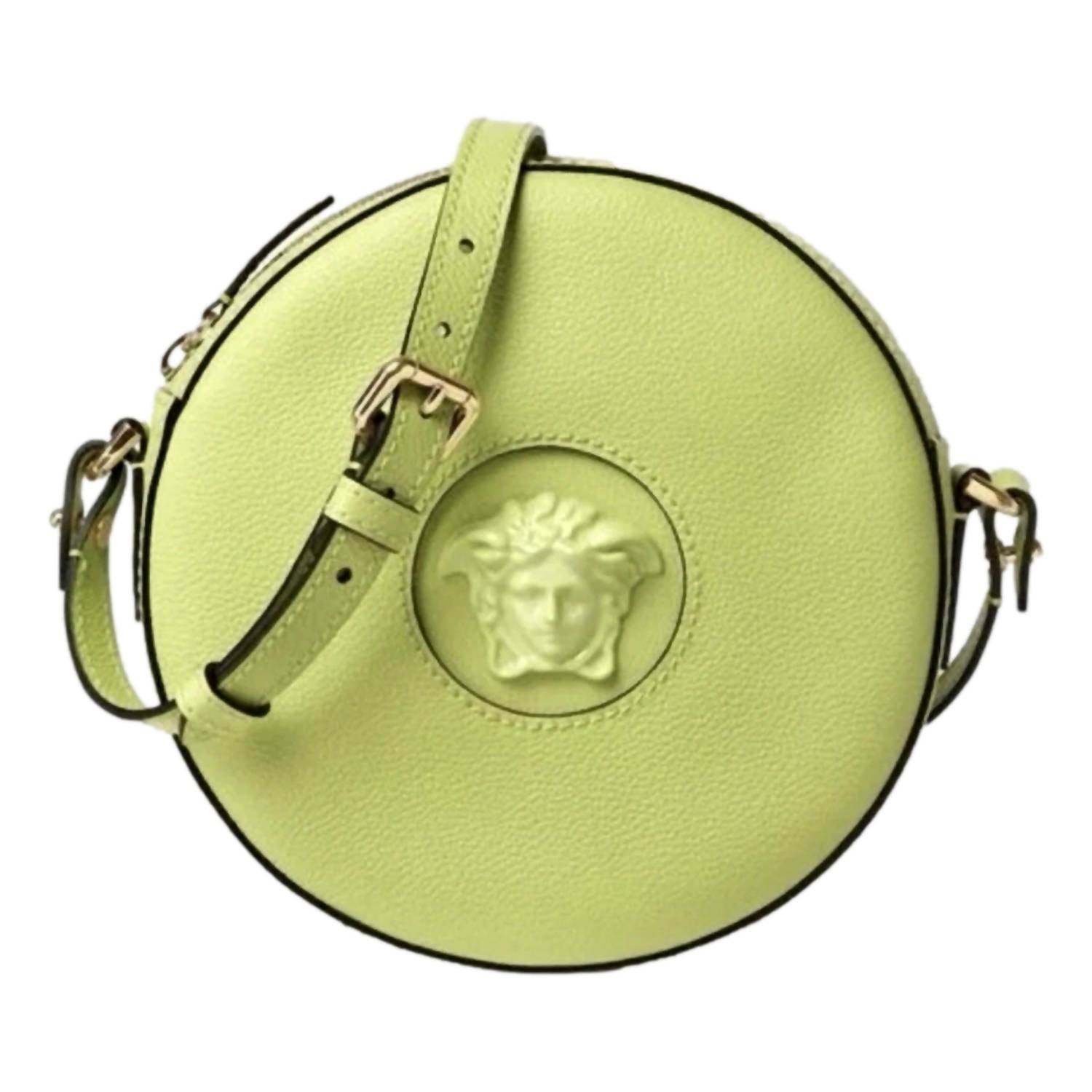 Versace Женская круглая сумка через плечо La Medusa Disco, салатового цвета — фото 4