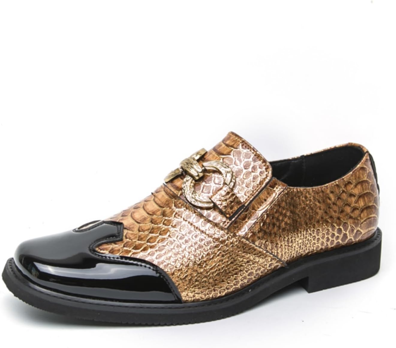 

Мужские лоферы с верхом из искусственной змеиный кожи, классический квадратный носок, деловые туфли с золотой декоративной пряжкой Kpdwfms