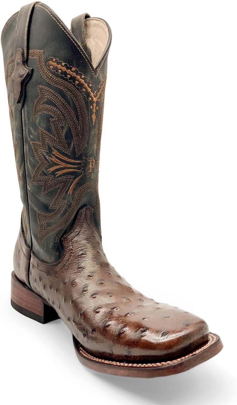 

Мужские кожаные ковбойские сапоги с квадратным носком, тиснением под страуса, коричневые вестерн-сапоги The Western Shops