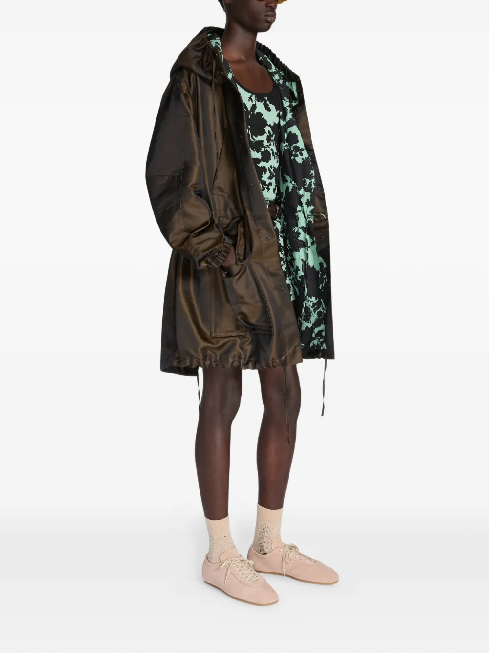 Плащ-парка с капюшоном из ткани шанжан Dries Van Noten, коричневый — фото 3