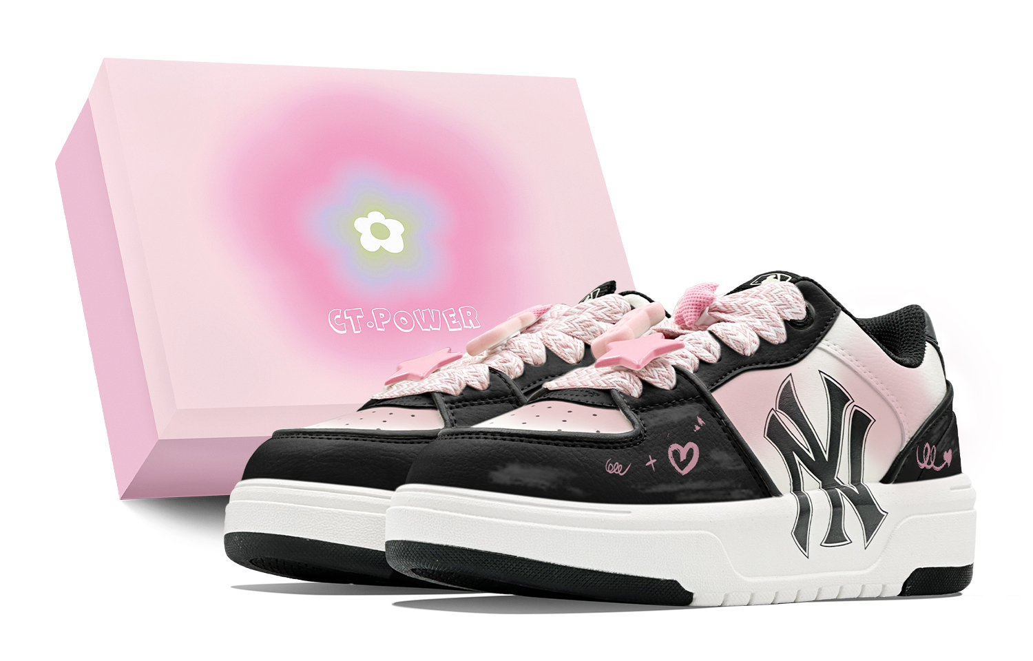 

MLB Кроссовки для скейтбординга Chunky Liner, унисекс, низкие, черные и розовые