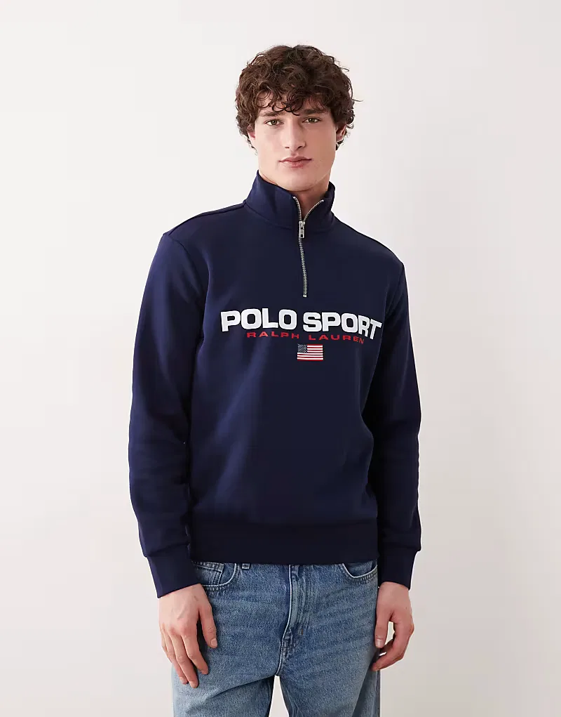 Белая толстовка Polo Ralph Lauren с логотипом и застежкой-молнией до середины груди