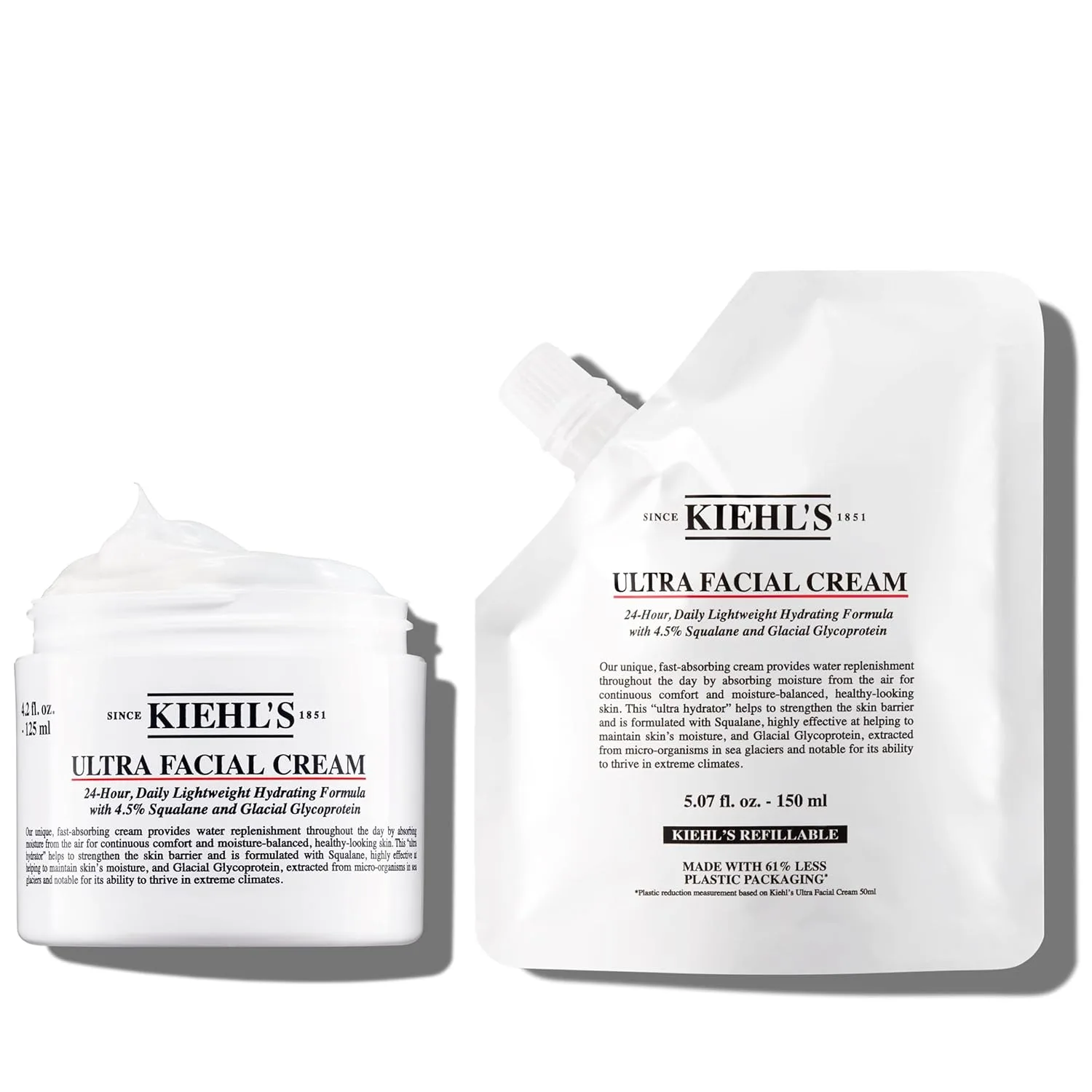 Набор из двух кремов для лица Kiehl's Ultra Facial Cream с 4,5% скваланом для укрепления увлажняющего барьера кожи - сменный пакет и многоразовая баночка объемом 120 мл.