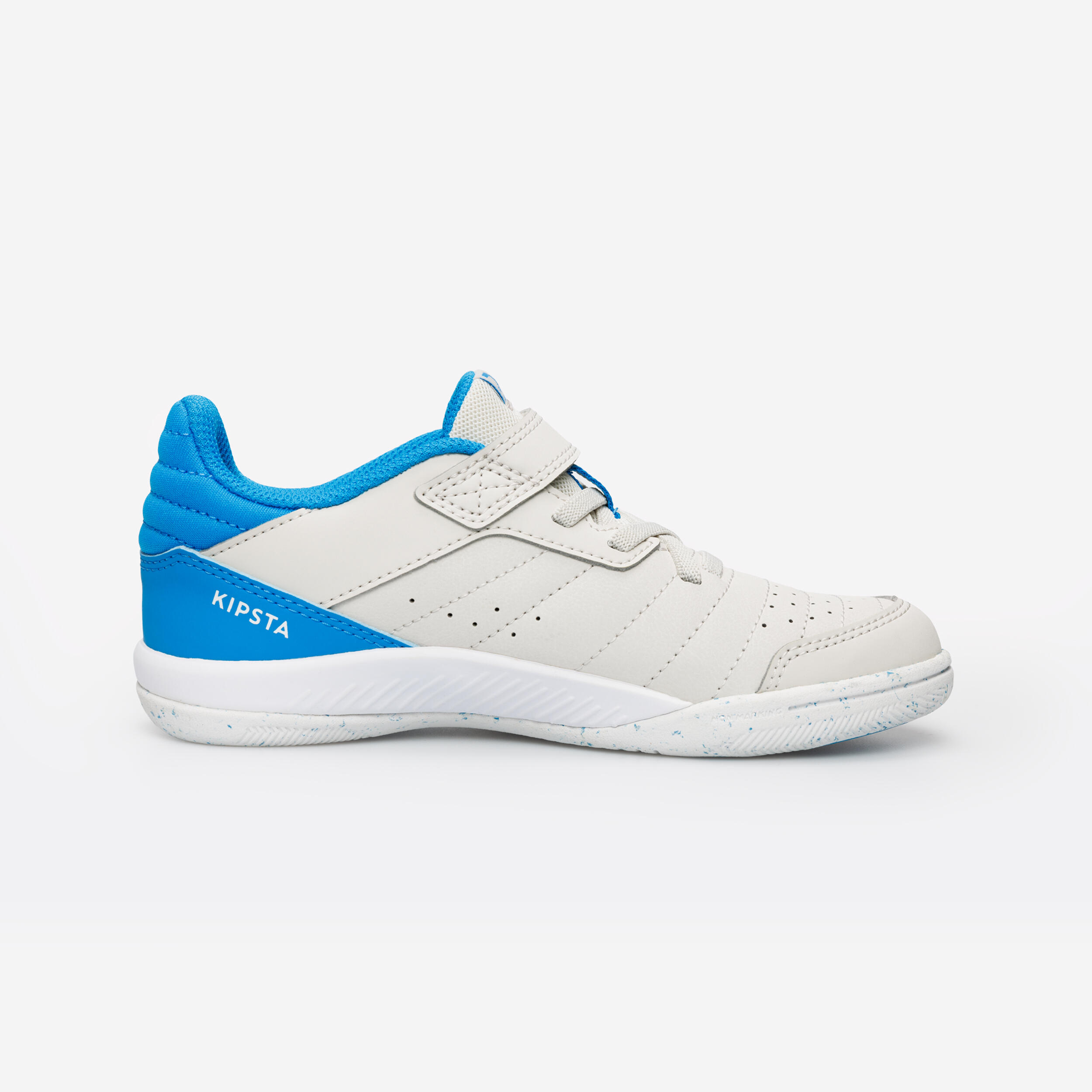 Детские футбольные бутсы для мини-футбола Kipsta Trainers Eskudo 500 - бежевый/синий — фото 2