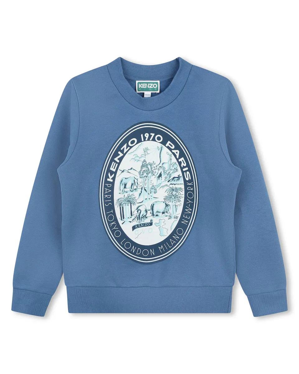 

Толстовка для мальчика из 100% хлопка с рисунком спереди Kenzo Kids, цвет Azul Índigo