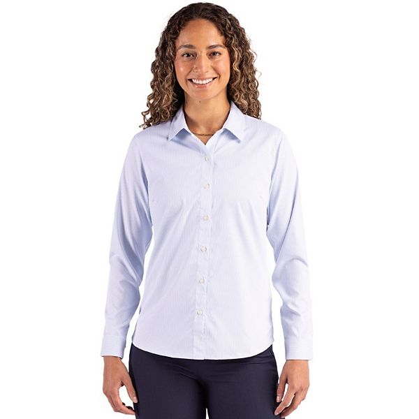 

Женская рубашка с длинным рукавом Skyline Epic Confidence Recycled Pinstripe Cutter & Buck, Pale Blue And White