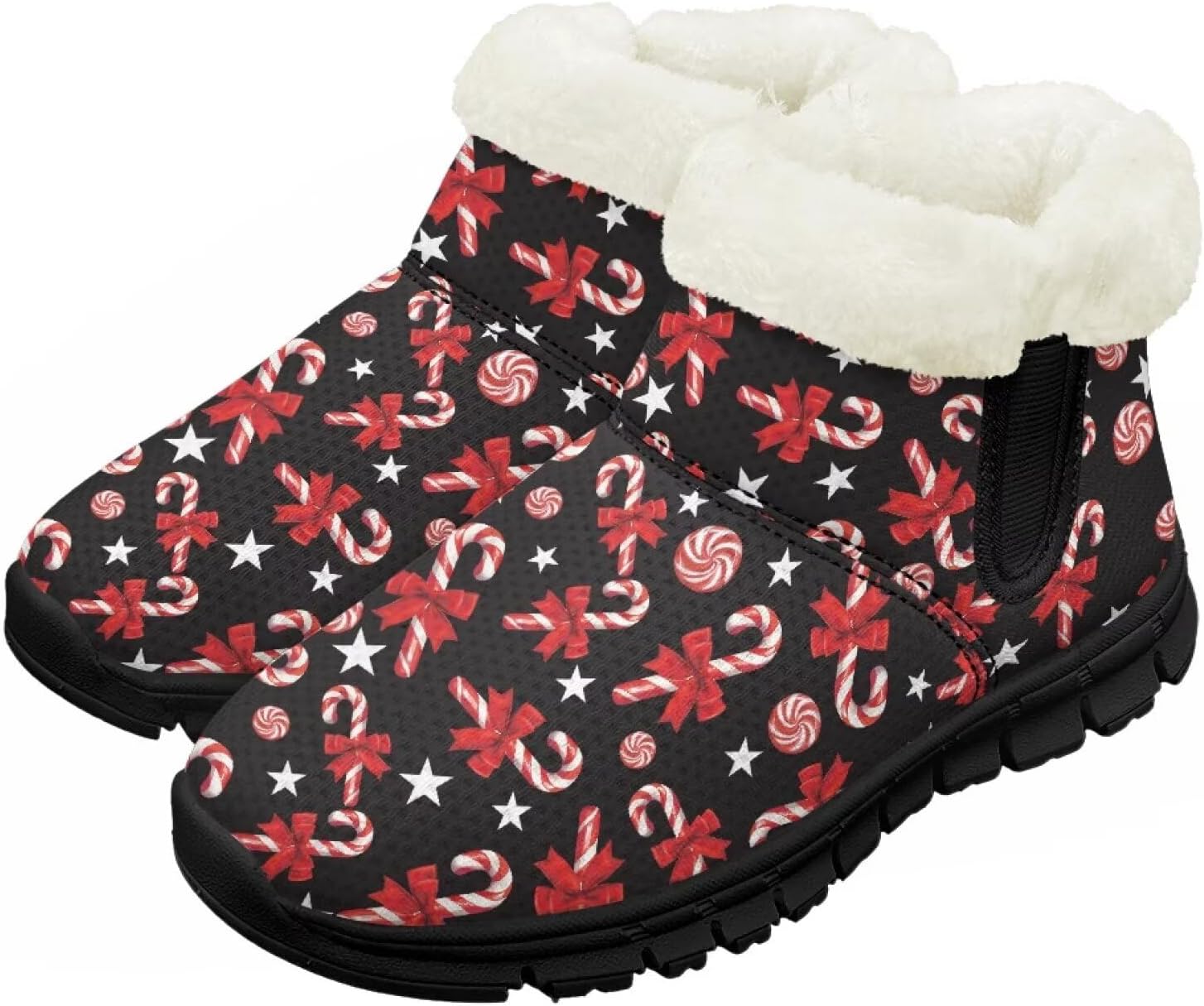 

Детские зимние непромокаемые ботинки для девочек и мальчиков, утепленные мехом, для малышей, наружная обувь, легко надевать и снимать Chririnla, Xmas Candy Cane