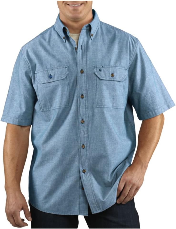 

Carhartt мужская S200 короткий рукав рубашка Chambray, Denim Blue Chambray