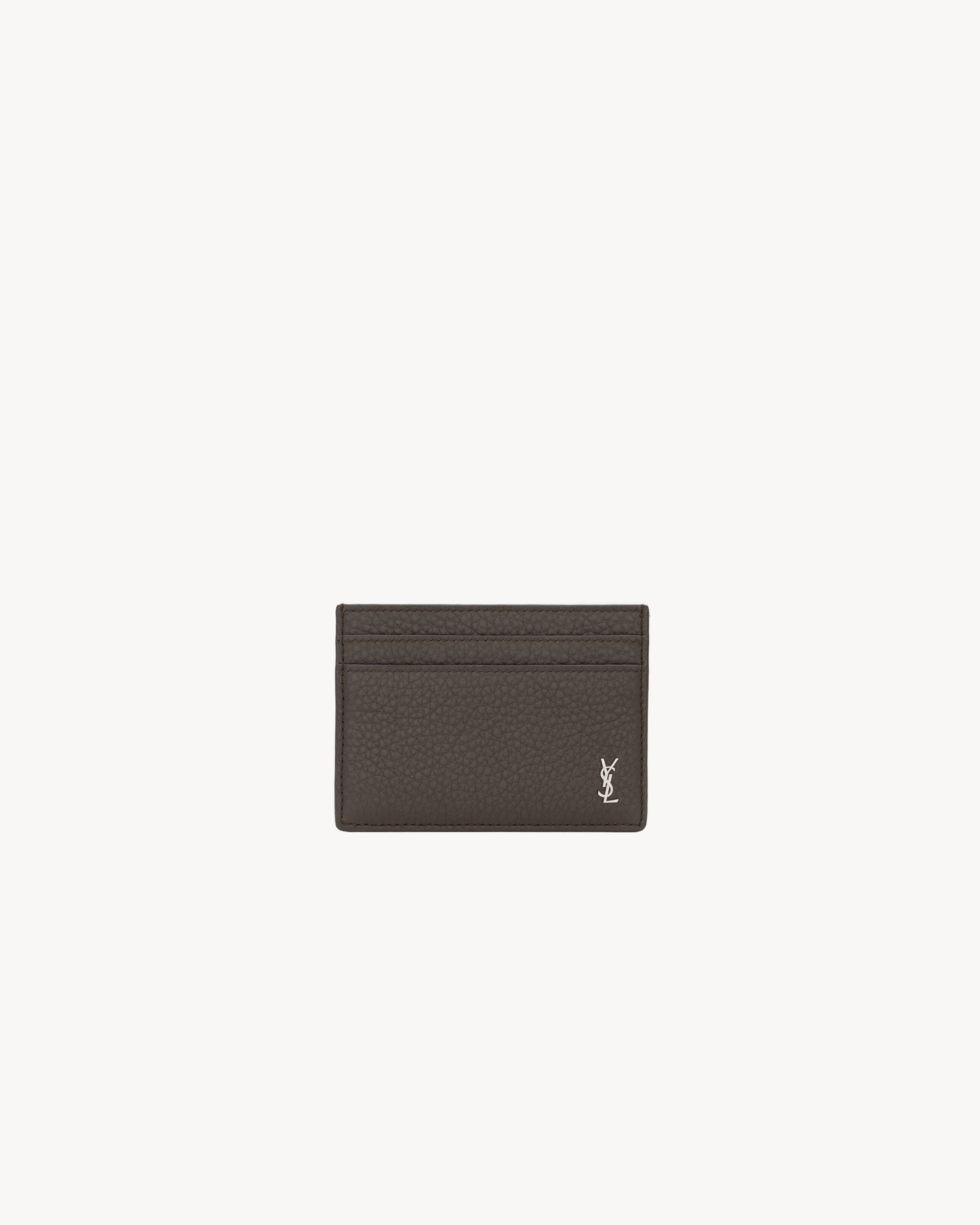 Кардхолдер TINY CASSANDRE из зернистой кожи Saint Laurent, серый/серебряный