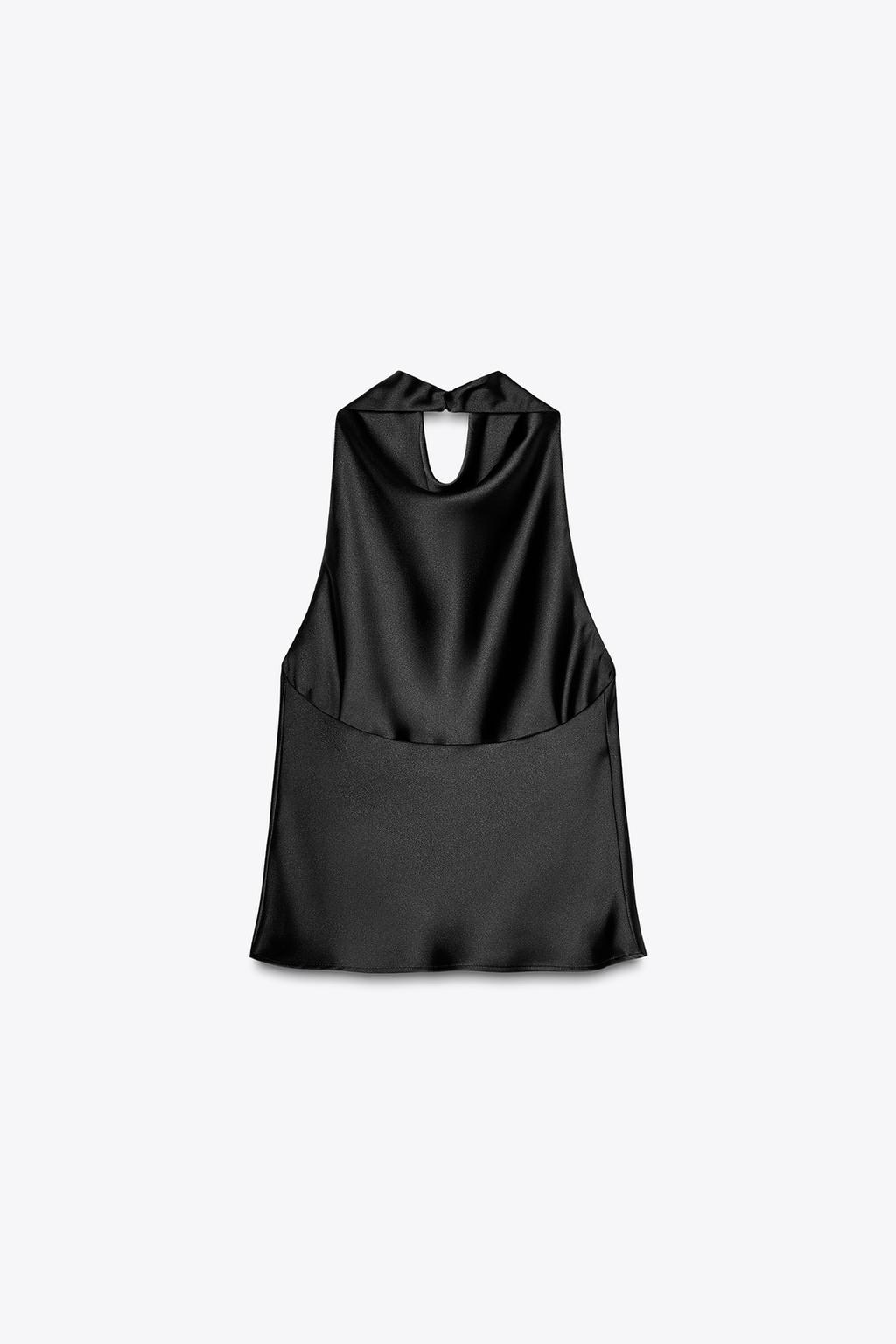 Атласный топ на бретельках ZARA, черный — фото 2