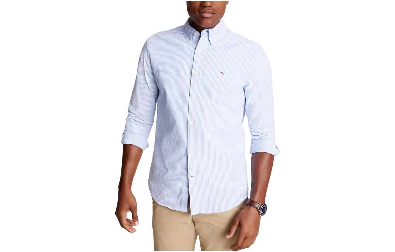 

Tommy Hilfiger Обычная посадка полосатая тянущаяся оксфордская рубашка provence мужская blue