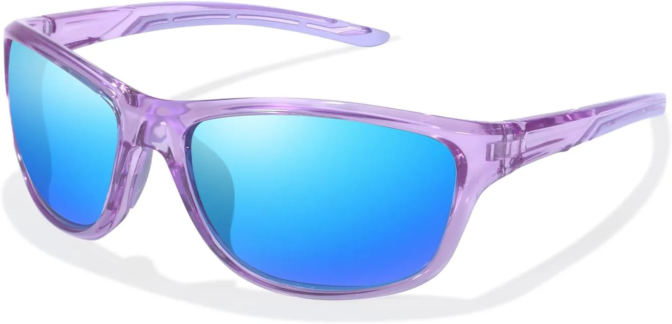 

Женские поляризованные спортивные солнцезащитные очки IGnaef, дизайнерский стиль, обтекаемая форма, IF8150, C05 Purple Frame/Blue Mirrored Polarized Lenses