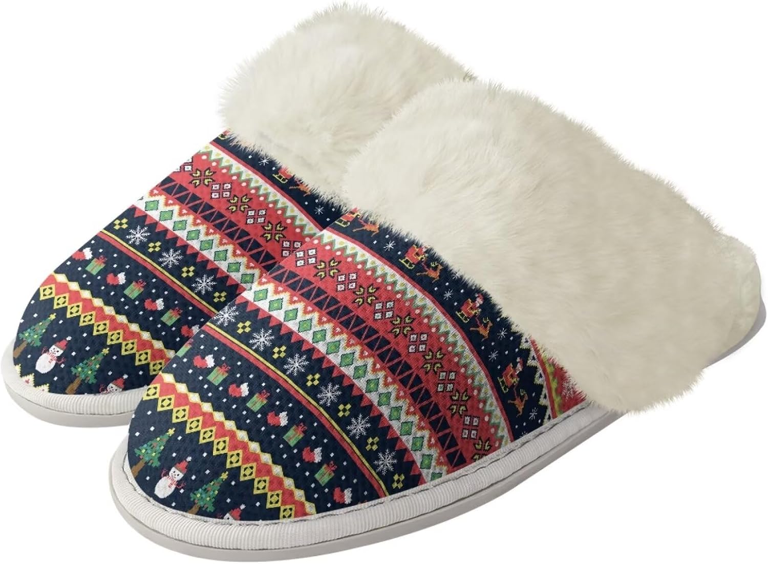 

Домашние тапочки Srengjodk Slip-On, фланелевые тапочки с меховой отделкой для женщин и мужчин, его и ее тапочки, размеры 36-47, Vintage Xmas Style